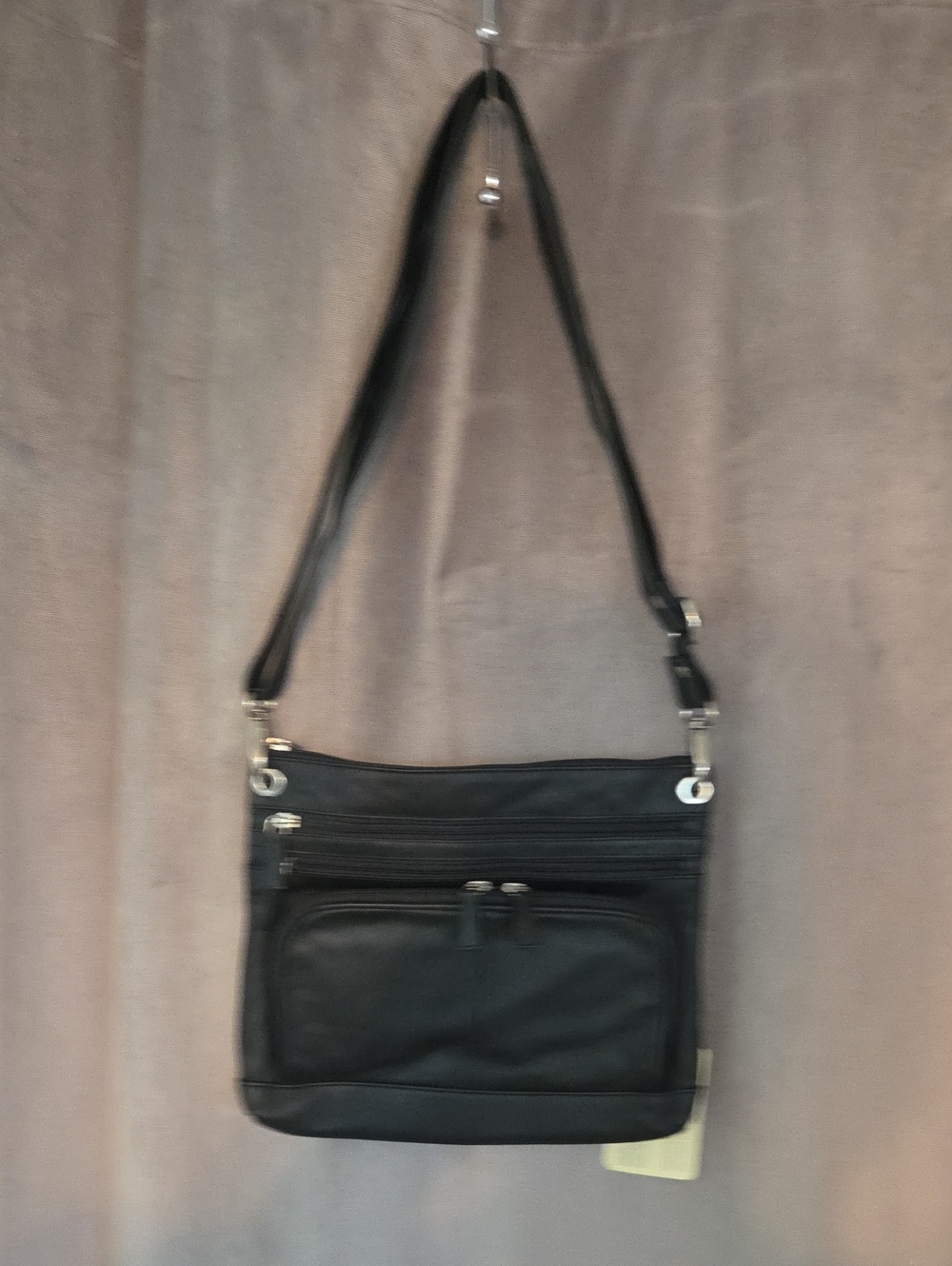 NWT Boutique Of Leather Sleek Black Women's Crossbody Bag with Front Zip Pocket